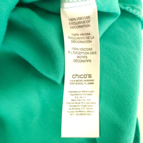 Chico's Sz 2 Womens 12 Green V-Neck Slit Sleeve Viscose Blouse Shirt - Picture 8 of 9